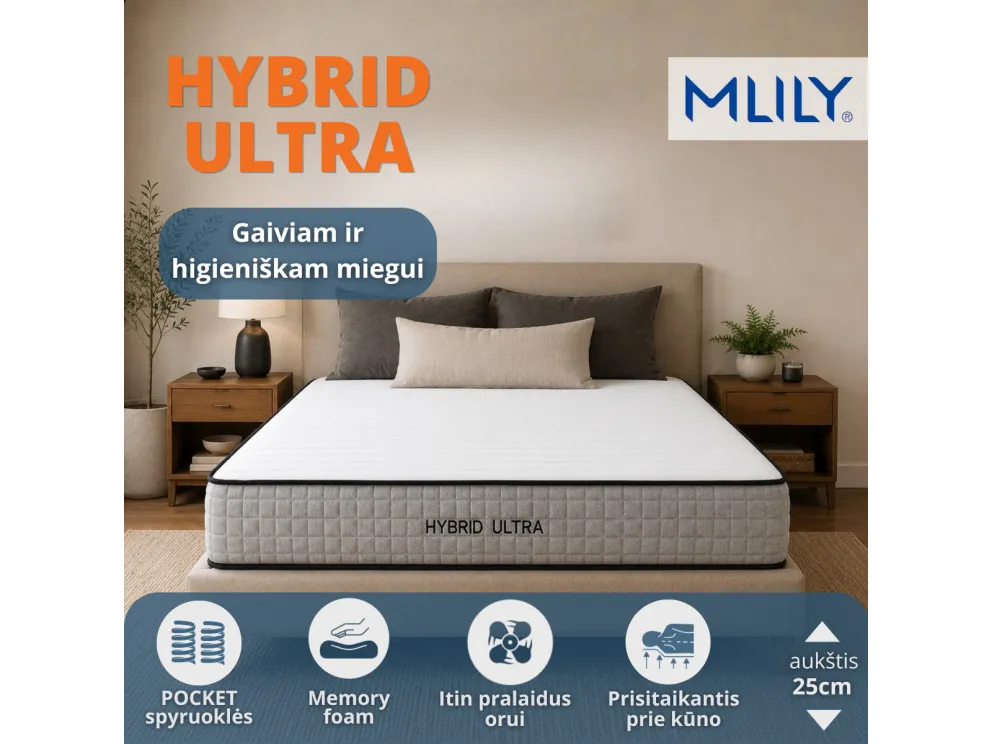 Čiužinys Mlily Hybrid Ultra 160x200x25 cm