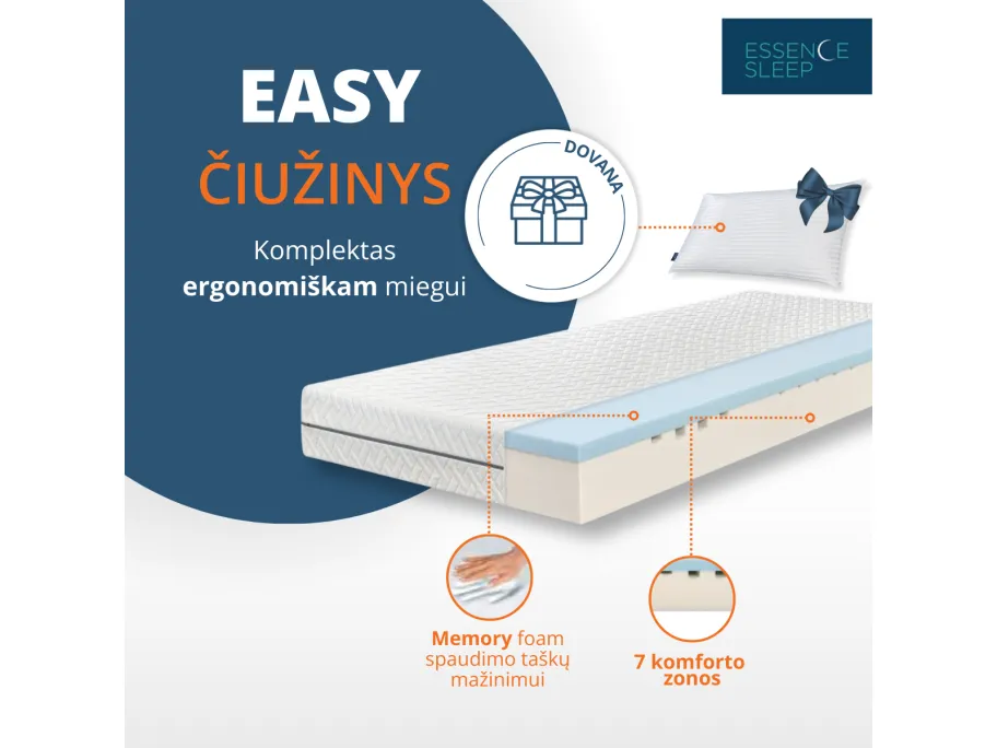 Essence Sleep Easy čiužinio ir pagalvių komplektas, 180x200x18