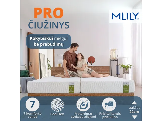 Čiužinys Mlily PRO, 90x200x22 cm