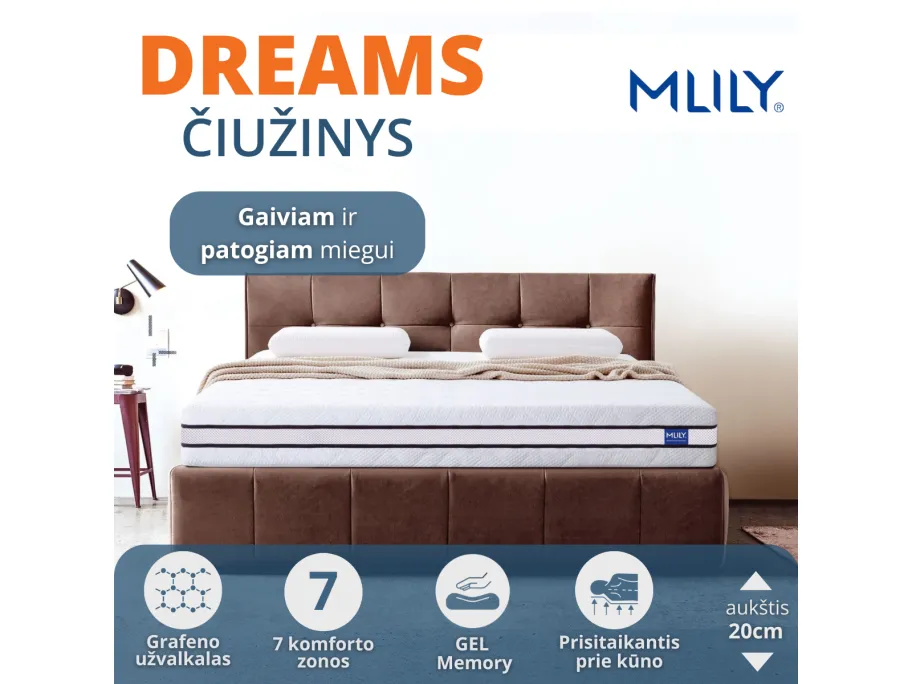 Čiužinys Mlily Dreams, 160x200x20 cm