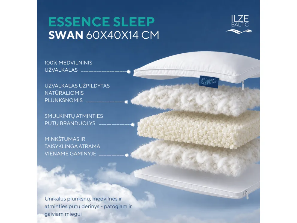 Pagalvė Essence Sleep Swan, 60x40x14 cm